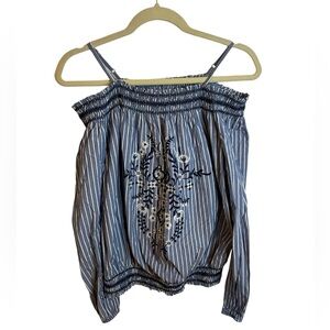 XHILARATION FLORAL EMBROIDERED OFF SHOULDER BLOUSE